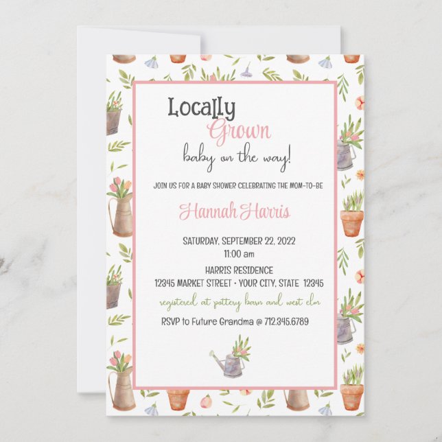 Invitación para baby shower de bebé criado localme (Anverso)