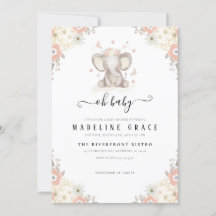 Invitación para Baby Shower de Bebé Niña Elefante