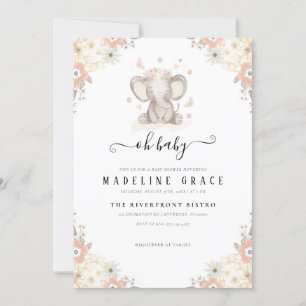 Invitación para Baby Shower de Bebé Niña Elefante