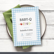 Invitación para Baby Shower de Blue Gingham BabyQ