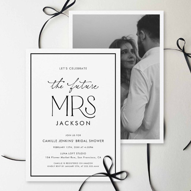 Invitación para baby shower de boda en foto en bla (Minimalist Elegant Future Mrs Bridal shower Photo invitation)