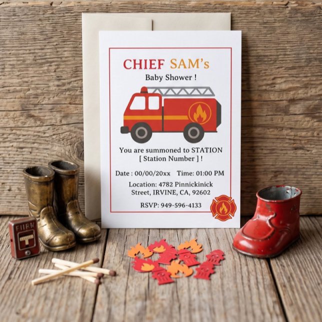 Invitación para baby shower de bombero (Firefighter Baby Shower Invitation)