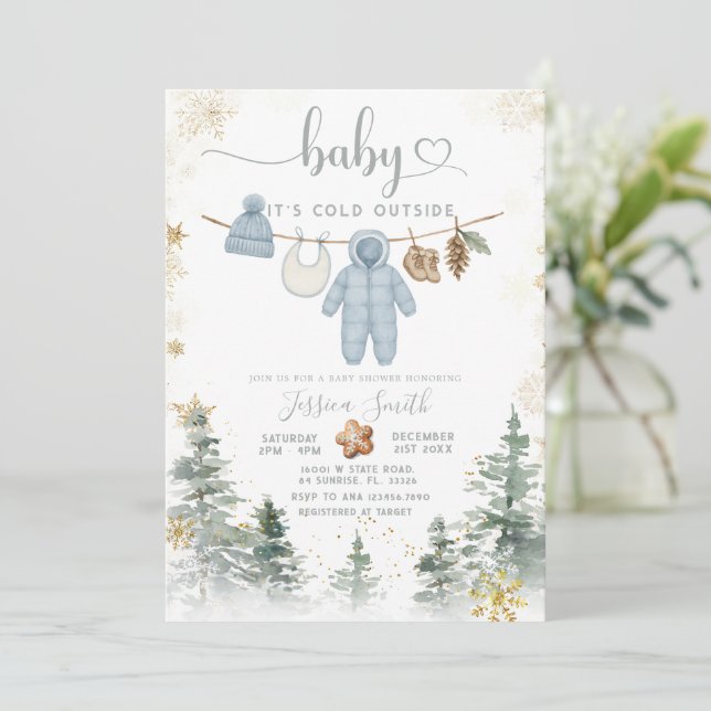 Invitación para baby shower de bosque: Está frío a (Anverso de pie)