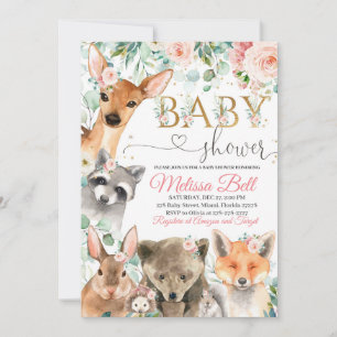 Invitación para Baby Shower de Bosque Niña, Oso Zo