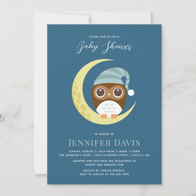Invitación para baby shower de búho (Anverso)