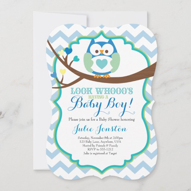Invitación para baby shower de búho (Anverso)