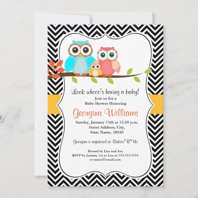 Invitación para Baby Shower de Búho Dulce (Anverso)