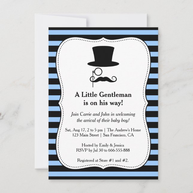 Invitación para baby shower de caballero hipster b (Anverso)
