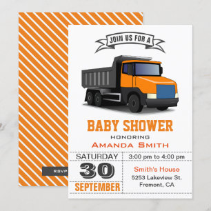 Invitación para baby shower de camión naranja
