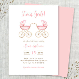 Invitación para Baby Shower de Carritos de Gemelas