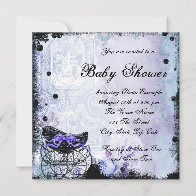 Invitación para baby shower de Carruaje Negro Mora (Anverso)
