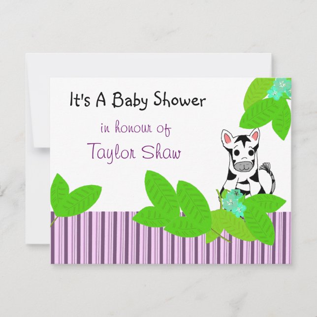 Invitación para baby shower de cebra pequeña (Anverso)
