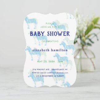 Invitación para baby shower de Cebras Azules