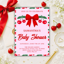 Invitación para baby shower de cereza con lazo de