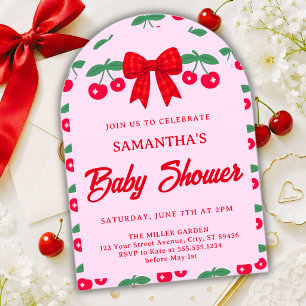 Invitación para baby shower de cereza con lazo de