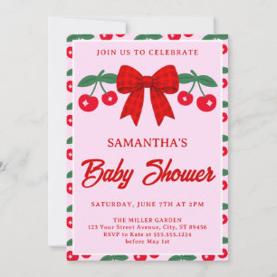 Invitación para baby shower de cereza con lazo de 