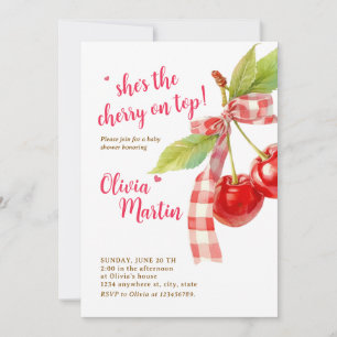 Invitación para Baby Shower de Cereza: Lazo Rosa,