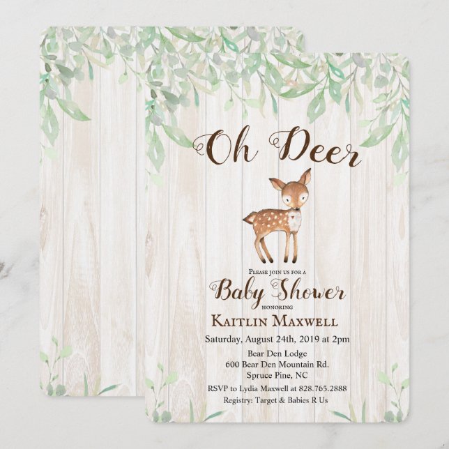 Invitación para Baby Shower de Ciervo (Anverso / Reverso)