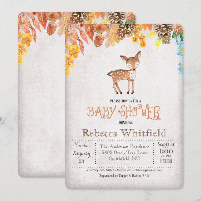 Invitación para Baby Shower de Ciervo Pequeño (Anverso / Reverso)