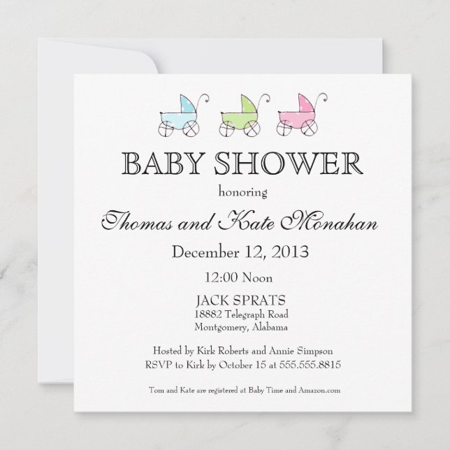 Invitación para Baby Shower de Cochecito de Pastel (Anverso)