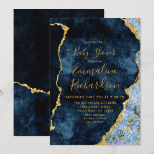Invitación para baby shower de color azul marino y