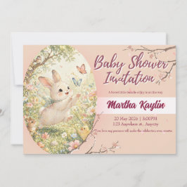 Invitación para baby shower de conejito en acuarel
