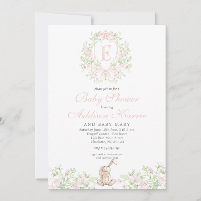invitación para baby shower de conejito niña (Anverso)