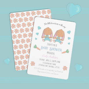 Invitación para baby shower de conejitos gemelos d