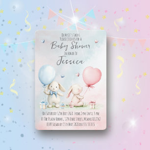 Invitación para baby shower de conejitos gemelos n