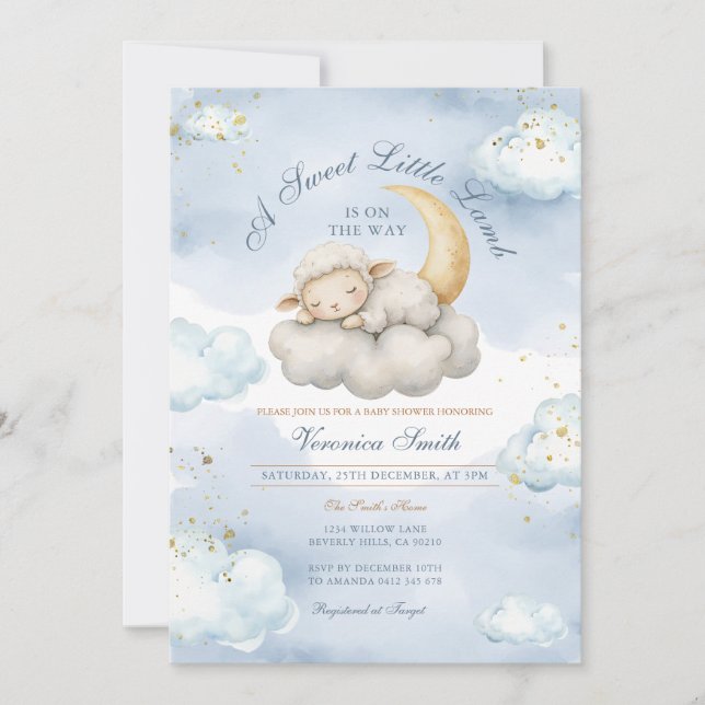Invitación para Baby Shower de Corderito Dulce (Anverso)