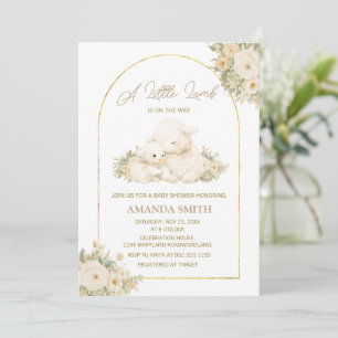 Invitación para baby shower de corderito en verde