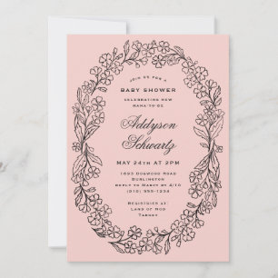 Invitación para baby shower de corona de flores