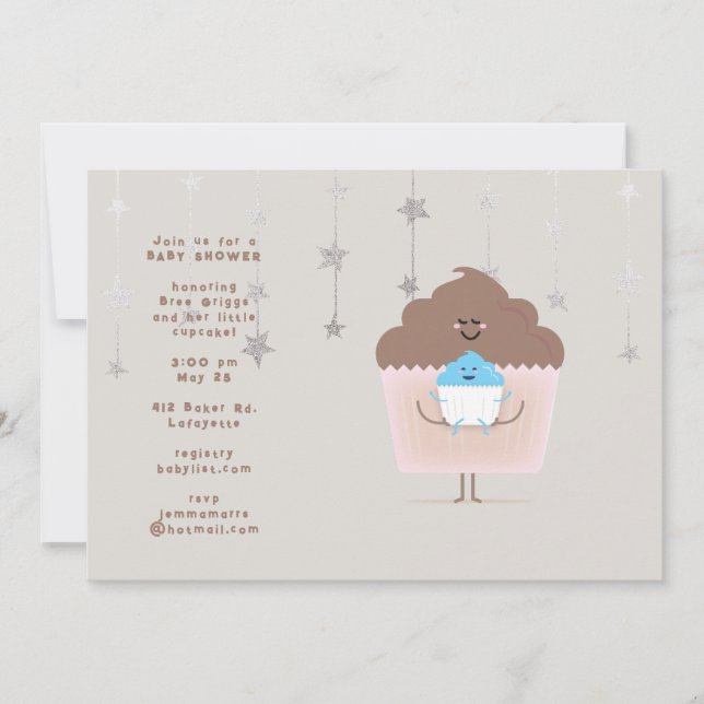 Invitación para Baby Shower de Cupcake de Mamá y B (Anverso)