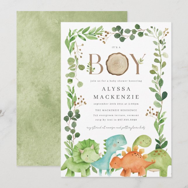 Invitación para Baby Shower de Dinosaurios (Anverso / Reverso)