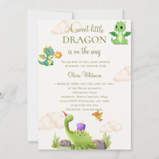 Invitación para baby shower de Dragón Verde