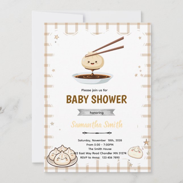 Invitación para baby shower de Dumpling (Anverso)