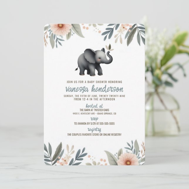 Invitación para Baby Shower de Elefante (Anverso de pie)