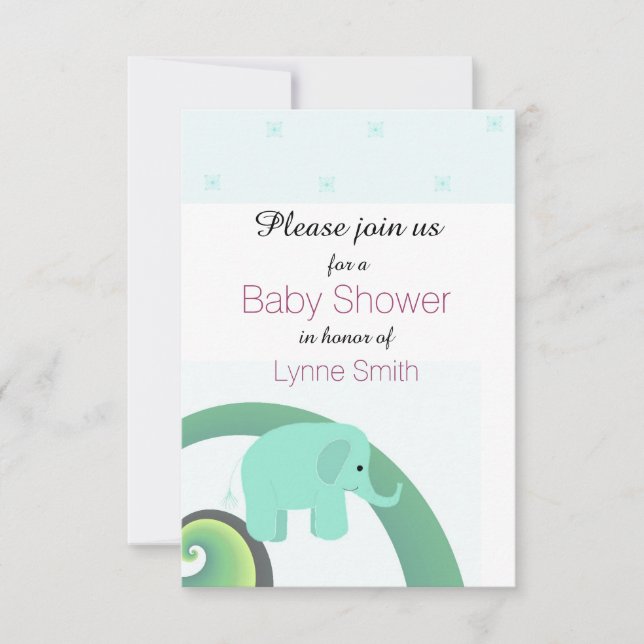Invitación para baby shower de elefante bebé (Anverso)