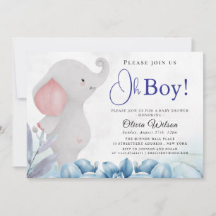 Invitación para Baby Shower de Elefante Oh Boy