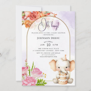Invitación para Baby Shower de Elefante Oh Boy