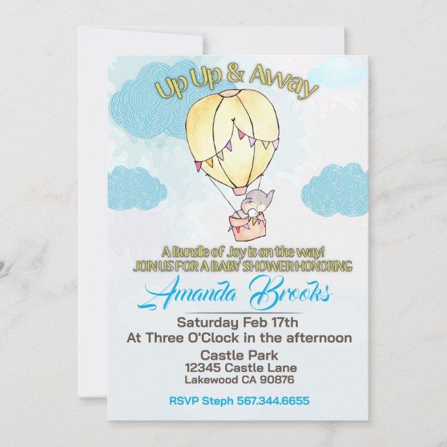 invitación para baby shower de elefante que se va  (Anverso)