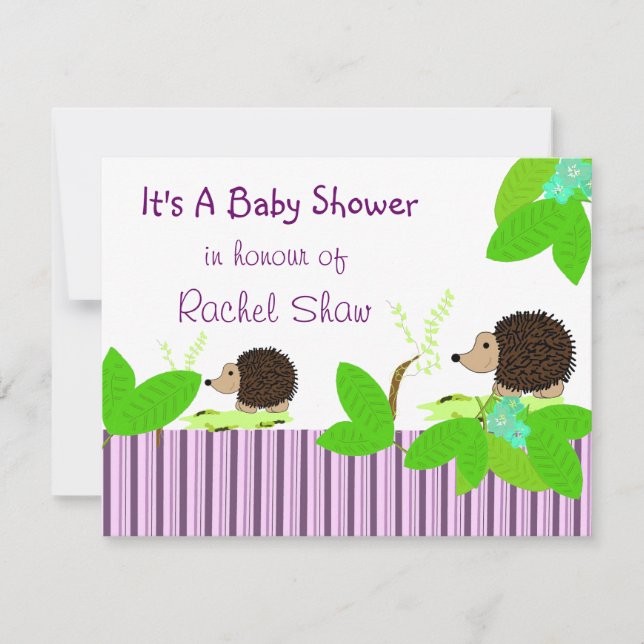 Invitación para baby shower de erizos (Anverso)