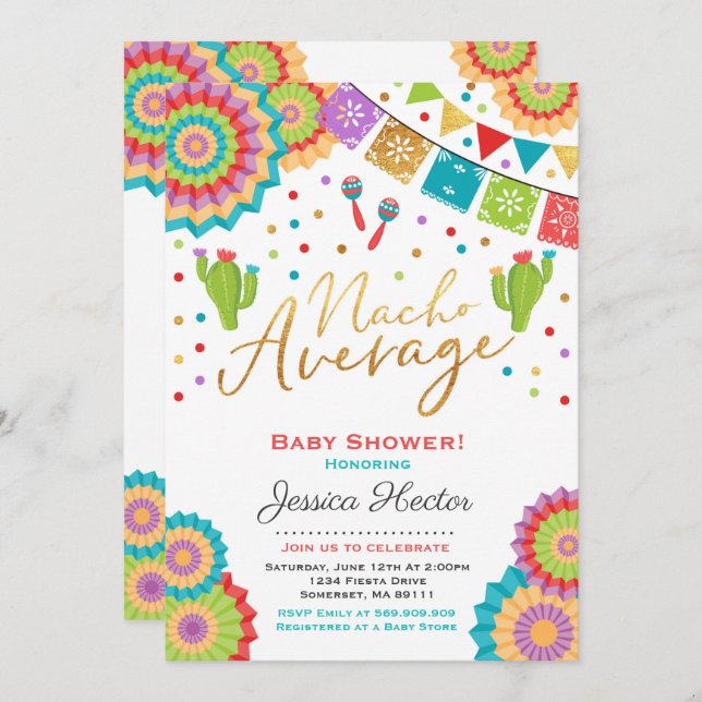 Invitación para baby shower de estilo mexicano (Anverso / Reverso)