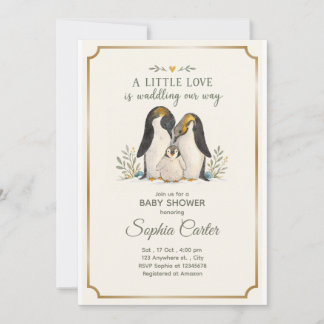 Invitación para Baby Shower de familia de pingüino