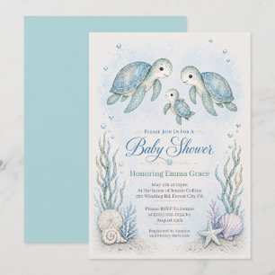 Invitación para baby shower de familia de tortugas