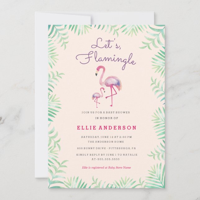 Invitación para Baby Shower de Flamenco Rosa (Anverso)