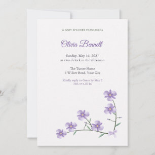 Invitación para baby shower de flor de lila de lir
