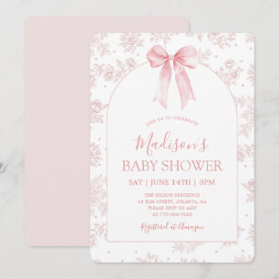 Invitación para baby shower de flores con lazo ros