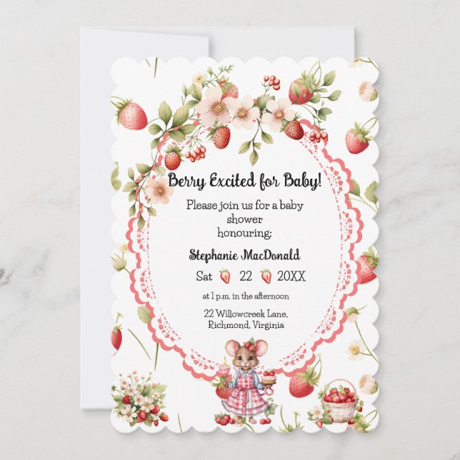 Invitación para Baby Shower de Fresa (Anverso)