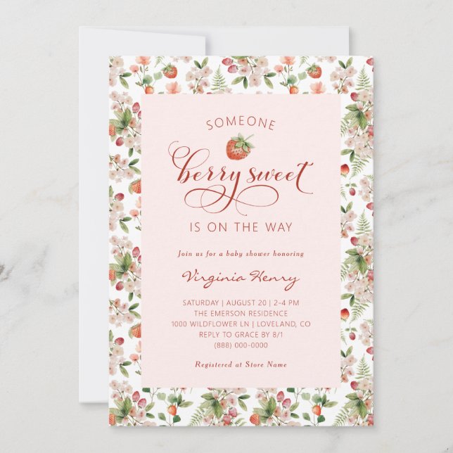Invitación para Baby Shower de Fresas (Anverso)